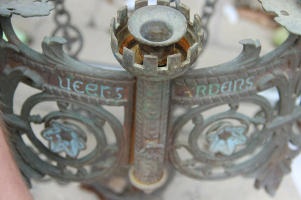 Majestical XXL neo gothic castle church Bronze enamel chandelier lamp religious