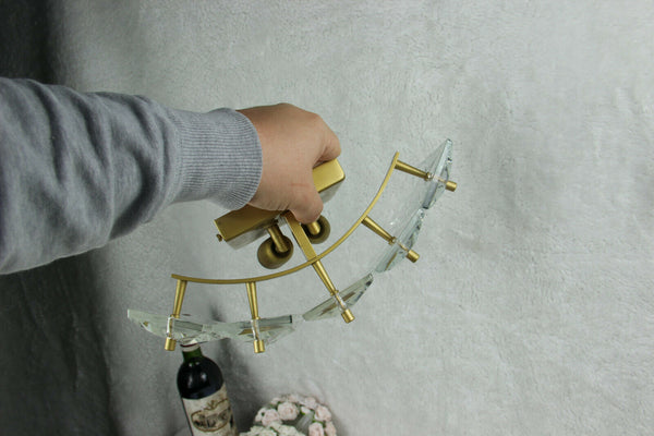 PAIR KINKELDEY faceted glass crystal cut 5 disc Sconces wall lights mid century