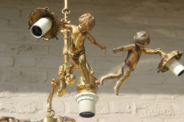 Unusual rare French bronze antique 4 putti angels Chandelier lamp