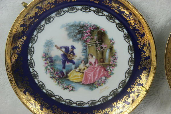 Set 6 French Limoges marked porcelain romantic scene plates