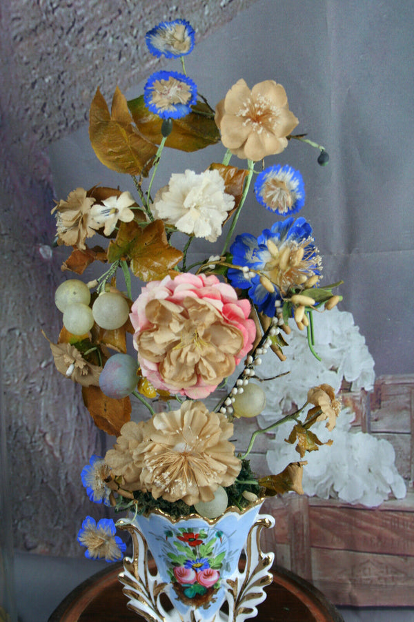 Exclusive rare Vieux paris porcelain Vase with silk flower deco glass globe NO2