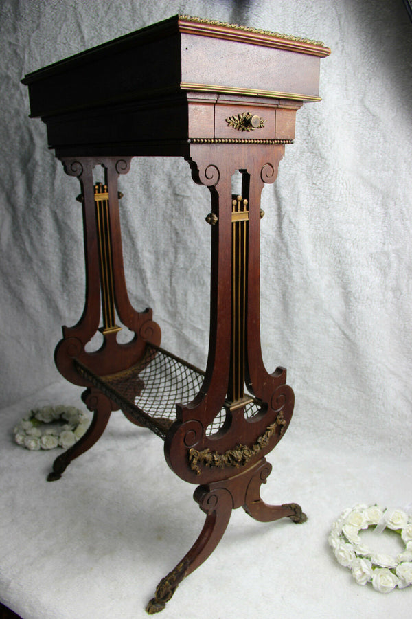 Antique Napoleon III Sewing working table wood carved 1850