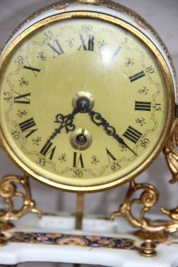 Vintage French Limoges porcelain floral clock set vases putti 1960
