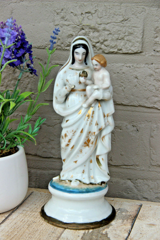 Antique french vieux paris porcelain madonna figurine statue religious
