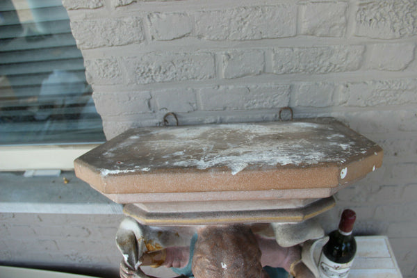 Huge Religious Church antique Plaster polychrome wall console angel