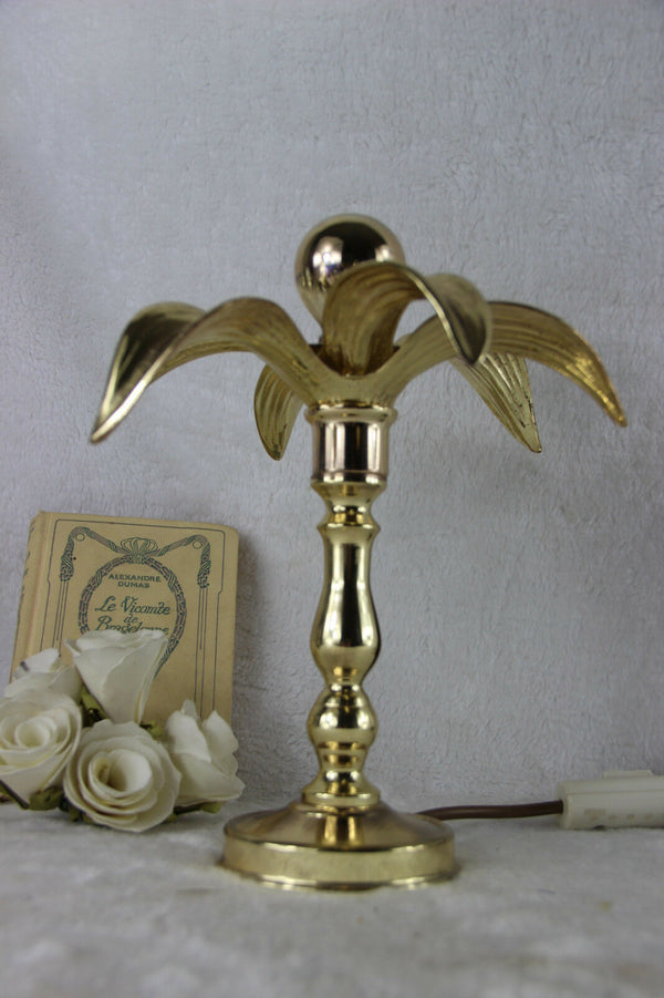 Vintage Mid century 70s Brass Flower Table lamp Retro MASSIVE