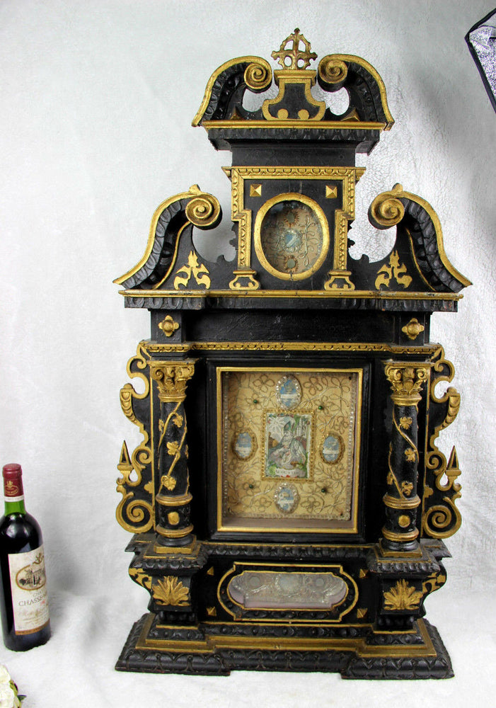 36,6" Rare Antique 19thc French Relic holder Saints Wood carved religious church