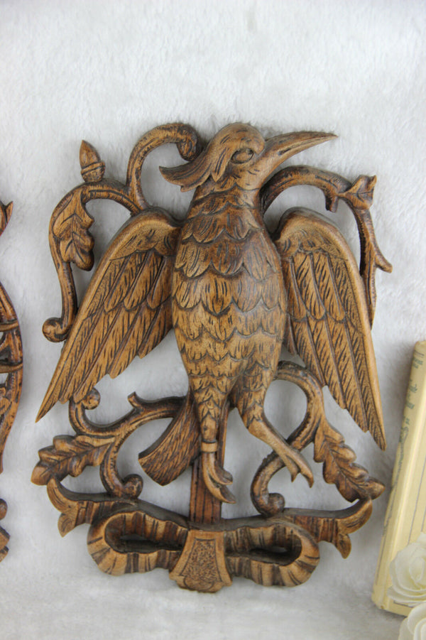 PAIR German black forest wood carved hunting trophy wall plaques 1950