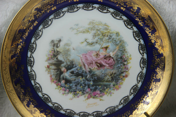 Set 6 French Limoges marked porcelain romantic scene plates