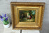 Antique oil panel painting farm scene feeding rabbits kids signed