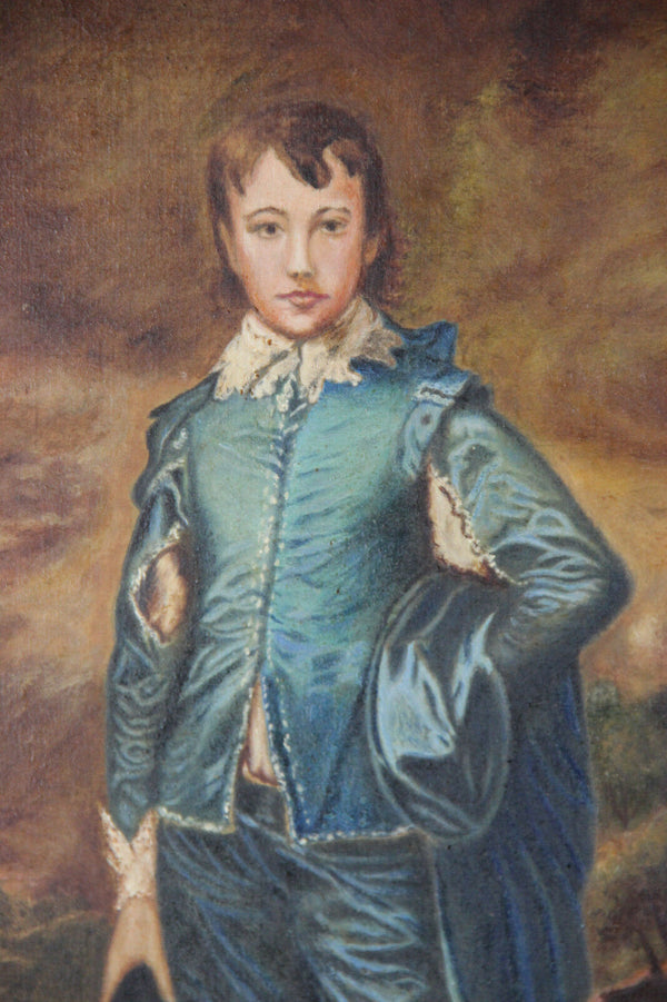 Gorgeous oil panel painting blue boy romantic after gainsborough 1970's