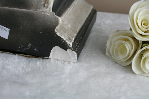 PAIR huge French art nouveau Chalkware polychrome boy & girl figurine statues