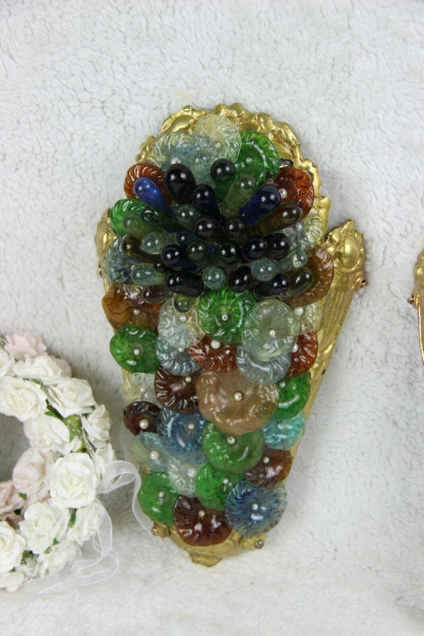 MURANO Venetian hand blown flower grapes wall lights sconces 1970