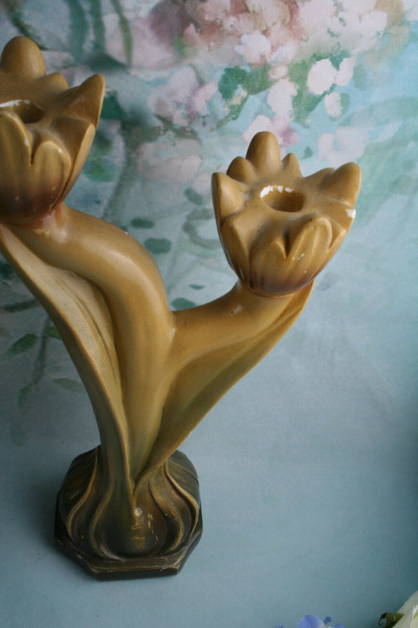 French altar Buste set Holy Virgin Mary Madonna with 2 matching candleholders