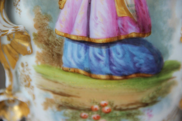 Top antique PAIR French Vieux paris porcelain hand paint Cornet vases attr petit