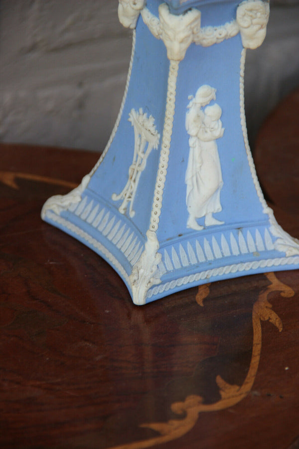 Antique PAIR Wedgwood angel putti ram heads porcelain candle holders