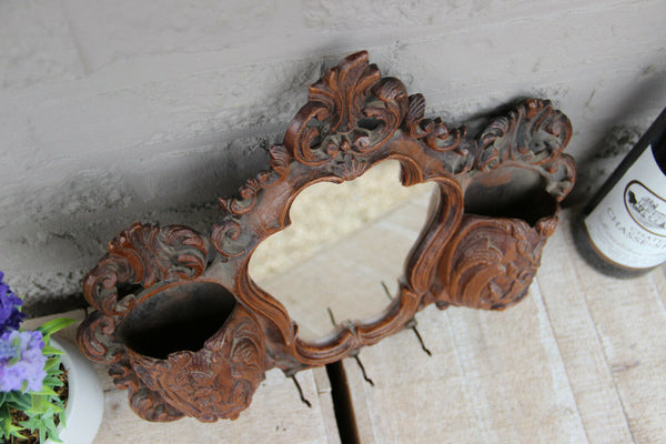 Vintage French Resin wood carved black forest look Kitchen Mirror towel rack