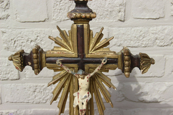 Rare Large Antique 1800s French wood carved religious crucifix Cross