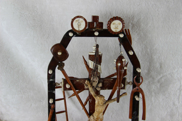 Unusual Antique Crucifix religious folkloric art Christ wood plaster Rare