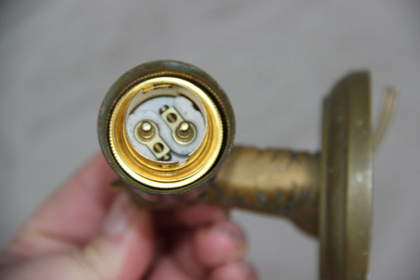 PAIR French equestrian horse brass wall lights sconces  attr maison jansen 1960