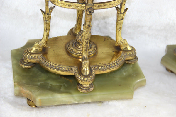 Antique empire French clock set candelabras ram heads paws onyx marble base