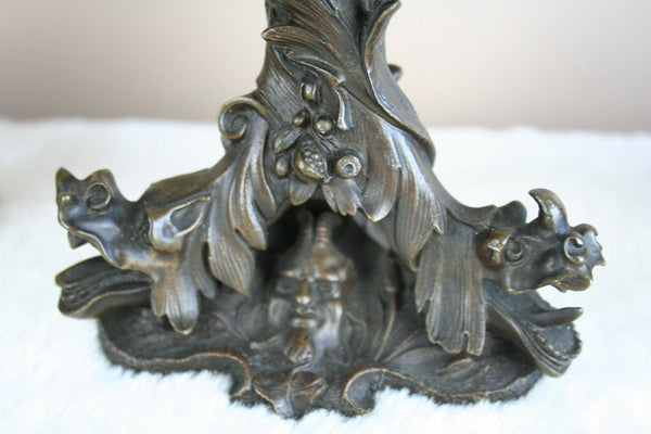 RARE antique religious Holy water font Vases set Putti Devil Dragons set church