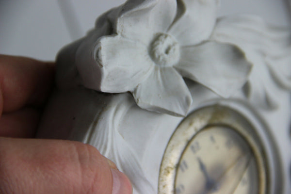 French vintage Bisque porcelain romantic couple clock group 1960