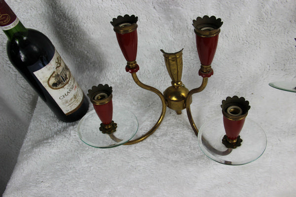 Set 3 Mid century vintage italian wall lights sconces burgundy red 4 arms 1970