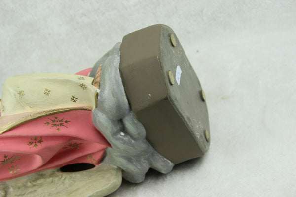 Large religious church altar statue figurine arch angel chalkware polychrome