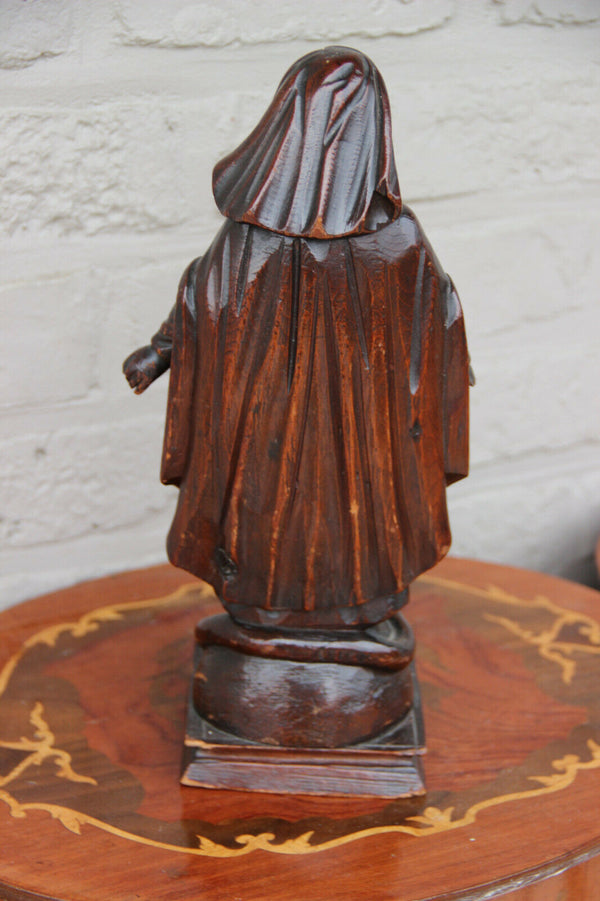 Antique Flemish 18th c oak Wood carved madonna statue figurine religious