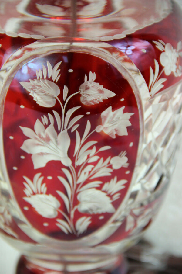 Bohemian Czech ruby red cut crystal glass floral lamp 1950