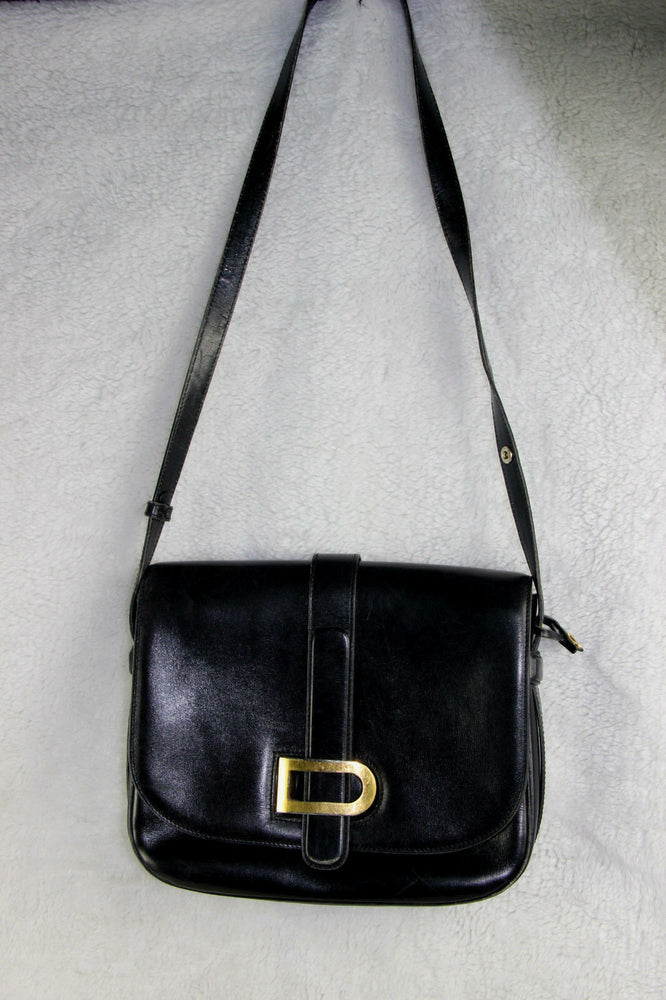 Vintage DELVAUX Black leather handbag bag 1970s