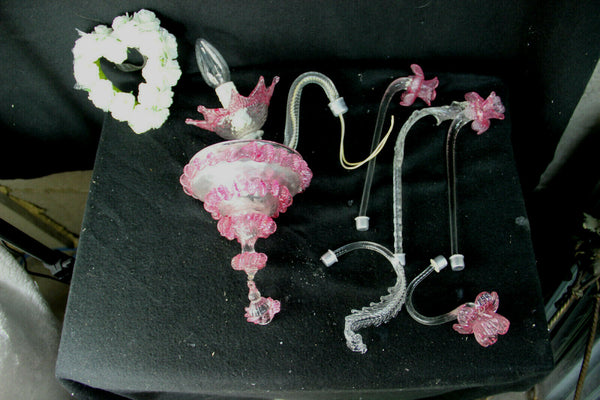 Vintage 1970 MURANO hand blown pink clear glass sconce wall light no2