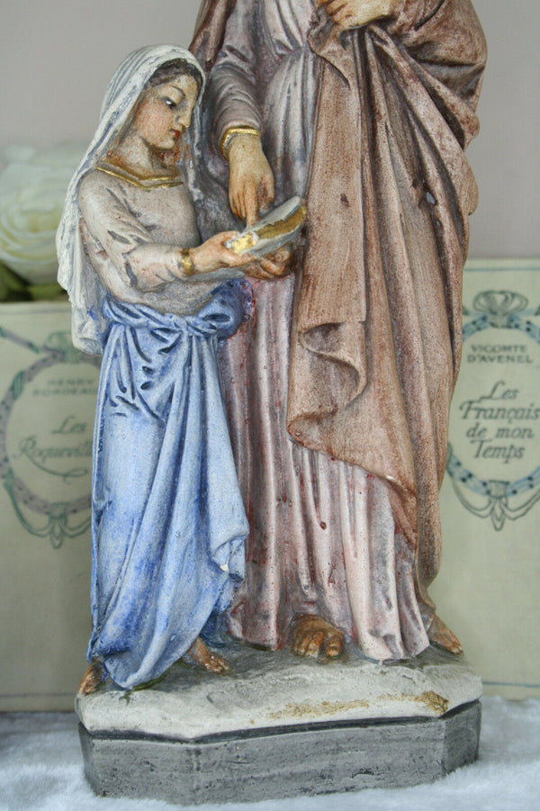 Antique French stoneware Saint Anna Mary child religious figurine church