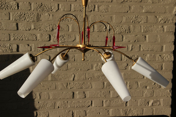 Retro Rockabilly sputnik 1970 Chandelier pendant opaline shades  maison arlus