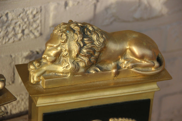 Top Exclusive French heavy bronze Empire resting lions animal bookends statues