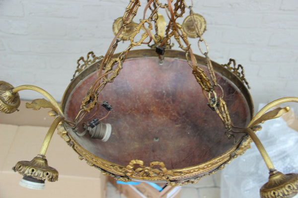 Top Antique French  Alabaster coupe bowl caryatid heads Chandelier amber