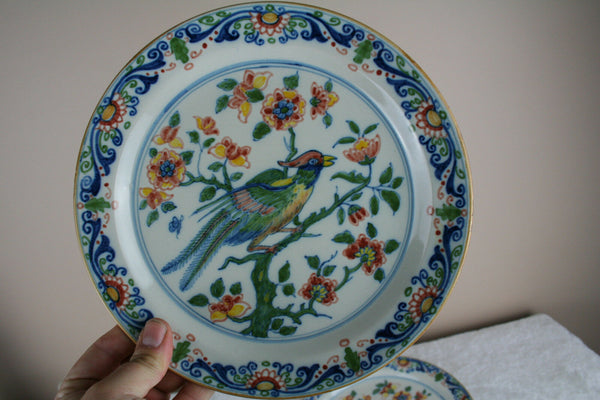 Set of 3 Antique Dutch pottery Plate with birds Makkum Tichelaar marked