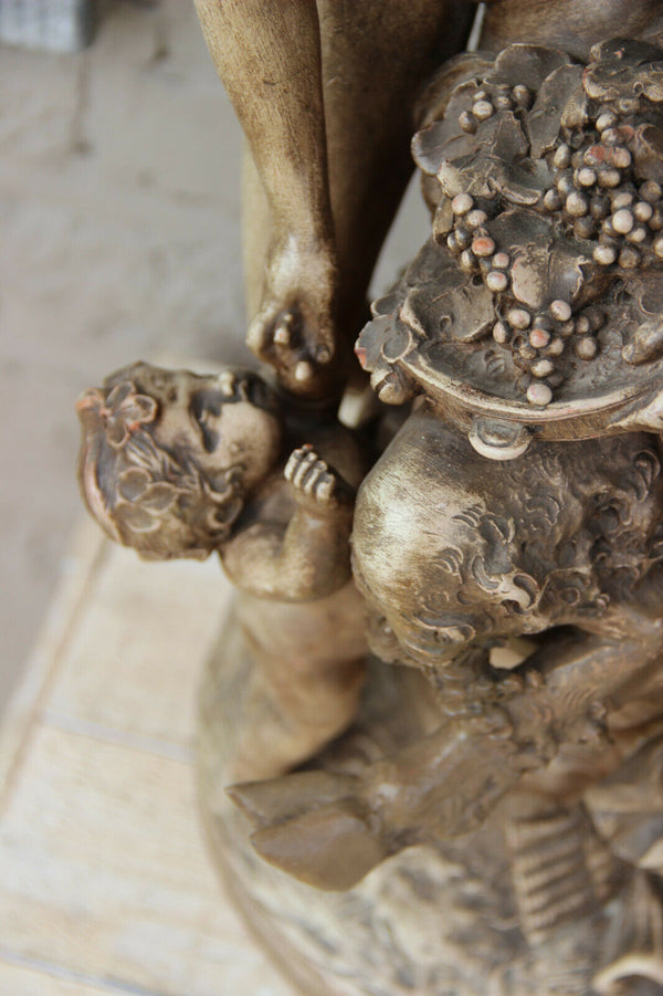 huge antique terracotta Faun Bacchus nymph Statue group after CLODION marked
