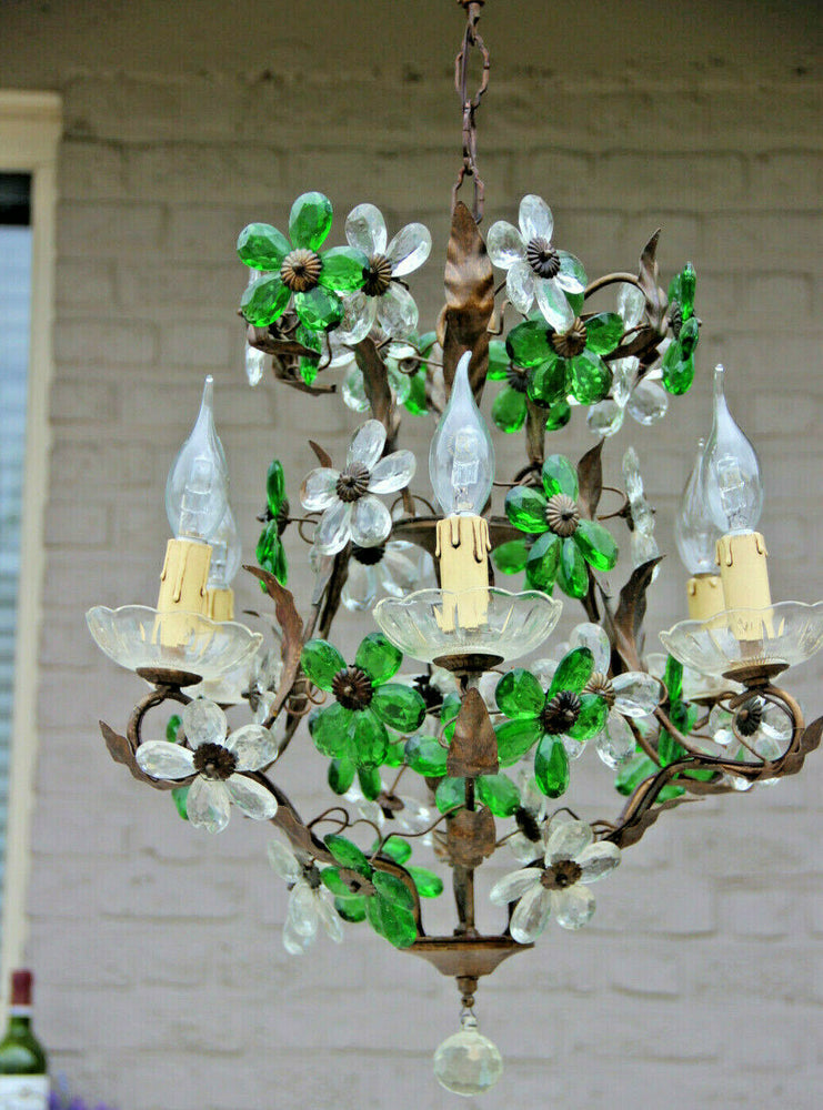 Vintage French Green clear glass daisy flower maison bagues styl Chandelier lamp