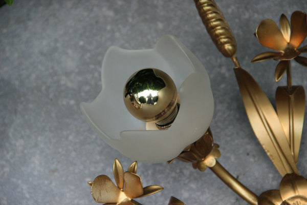 Hollywood regency mid century metal gold gilt chandelier flush mount attr jansen