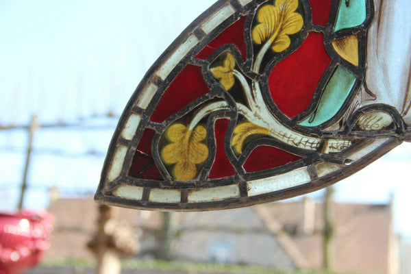 Antique religious stained glass windows saint figurine church monastery n1
