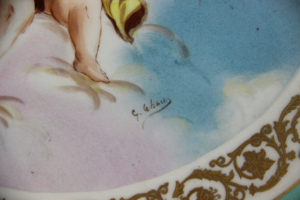 Antique Limoges French porcelain putti cherub hand paint signed Plate