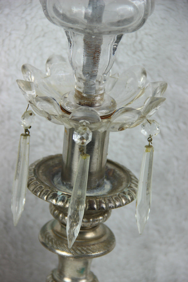 PAIR antique religious Bronze Candlesticks church crystal glass portrait heads