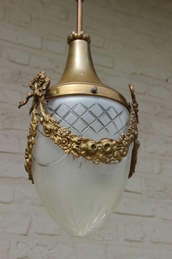 French Brass metal Eagle louis XVI Hall Lantern chandelier pendant crystal glass