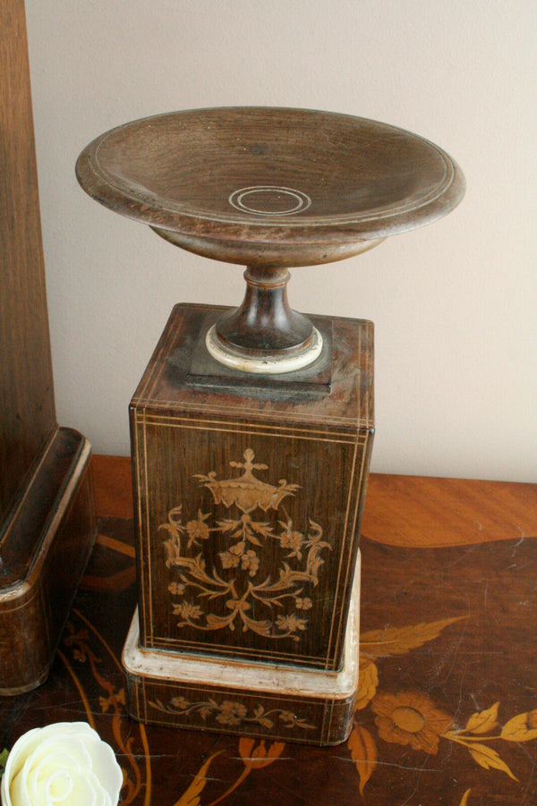 Gorgeous Antique 19th c French Marquetry inlaid Charles X wood clock set urns