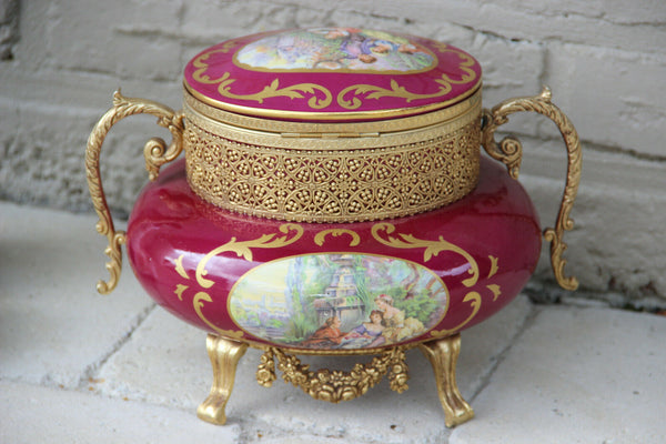 French vintage limoges burgundy porcelain victorian romantic bowl centerpiece