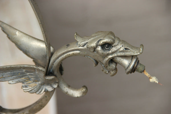 Gorgeous Antique bronze silver gilt 3 arm dragon gothic castle chandelier