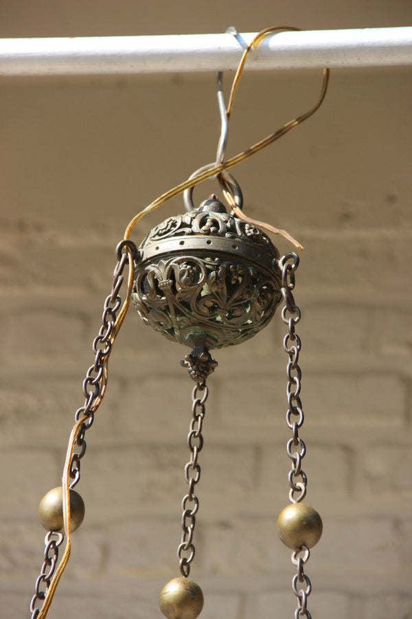 19thc XL Religious altar french bronze Church Chandelier sanctuary pendant