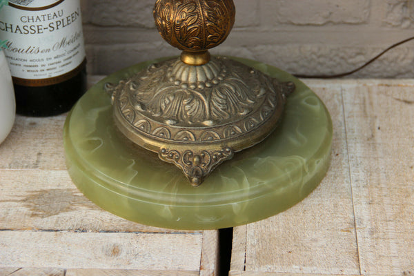 Huge French angel putti metal figurine onyx marble table lamp 1960